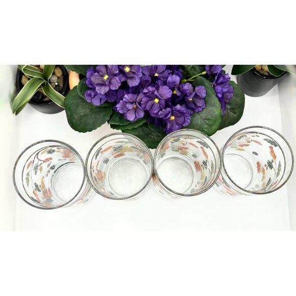 Set Of 4 Vintage Crisa by Libbey Tumblers Glasses Fall Autumn Leaves - Picture 5 of 8